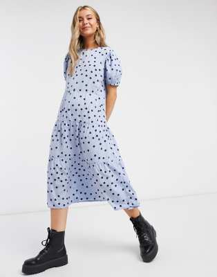 blue dress with black polka dots