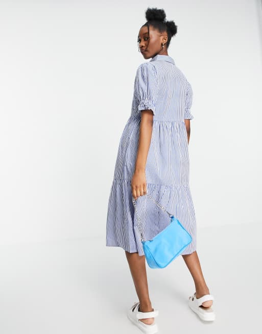 Striped shirt dress blue hotsell and white