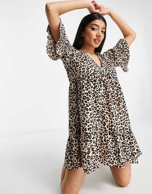 Influence v neck beach dress in leopard print | ASOS