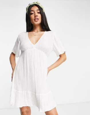 Influence V Neck Beach Dress In White