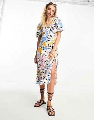 Influence v neck midi dress in shadow floral print