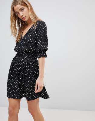 black polka dot tea dress