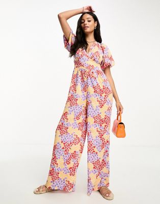 Influence v neck strappy back wide leg jumpsuit in floral print - ASOS Price Checker