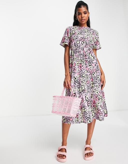 Influence - Vestito grembiule midi a fiori vivaci