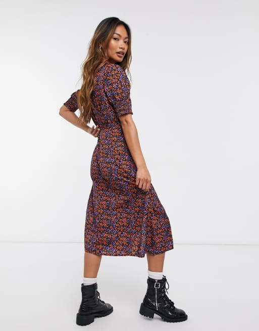 Influence - Vestito midi a fiori con maniche arricciate, 2 di 4
