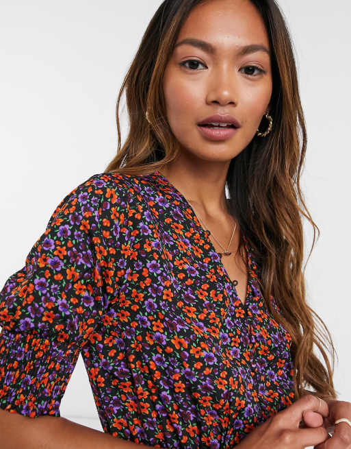 Influence - Vestito midi a fiori con maniche arricciate, 3 di 4