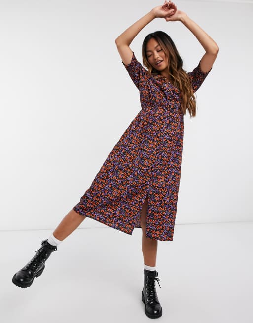 Influence - Vestito midi a fiori con maniche arricciate, 4 di 4