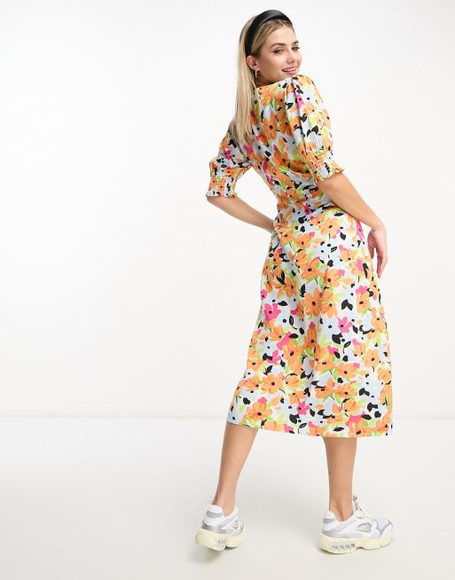 Influence - Vestito midi a fiori grandi con bottoni sul davanti, 2 di 4
