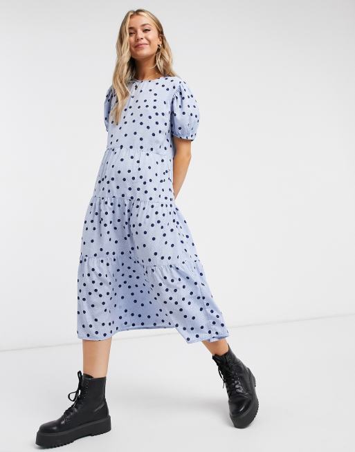 Influence - Vestito midi blu fiordaliso a pois a balze