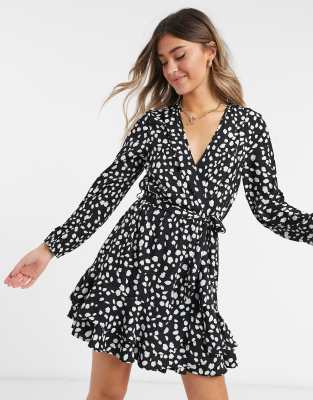 black and white spotty wrap dress