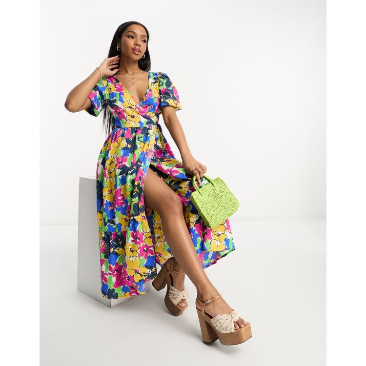 Asos design wrap front midi dress with cutout hotsell in floral print