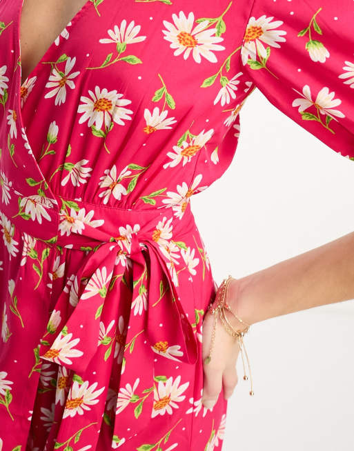 Red and white store floral wrap dress