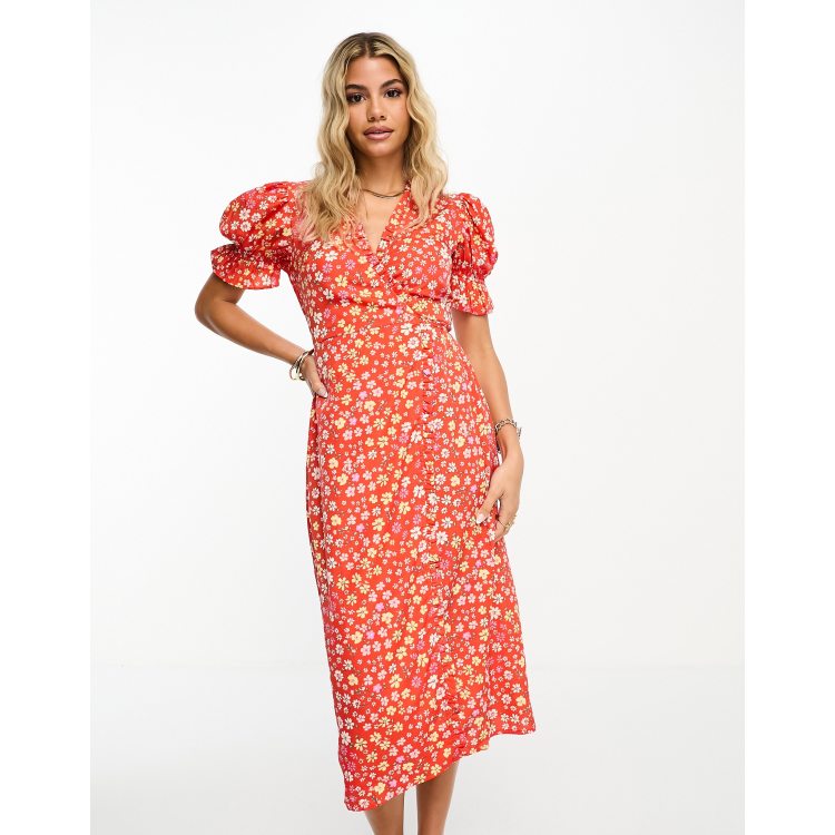 Red wrap deals dress floral