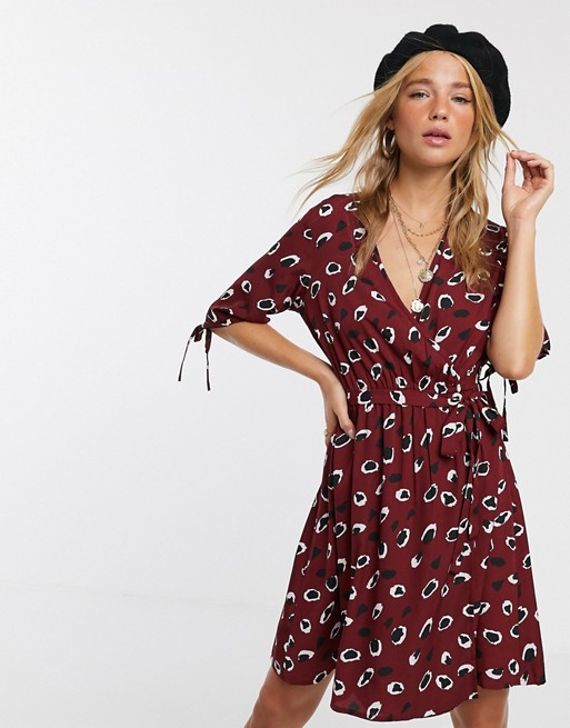 Influence wrap front mini dress in splodge print