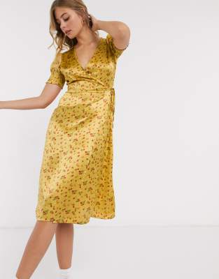 mustard floral midi dress
