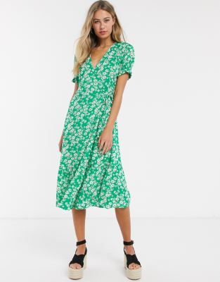 daisy print wrap dress