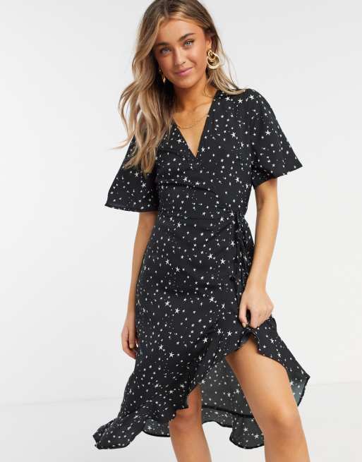 Star print wrap clearance dress