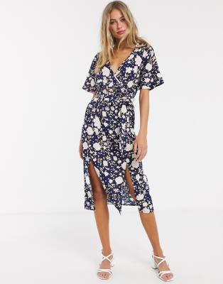 double tie wrap dress in navy