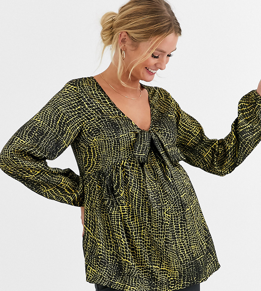 Influence - Zwangerschapskleding - Satijnen blouse met blousonmouwen met krokodillenprint-Multi