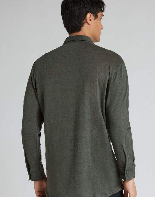 Intimissimi 100% soft linen shirt in dark green, 2 of 5