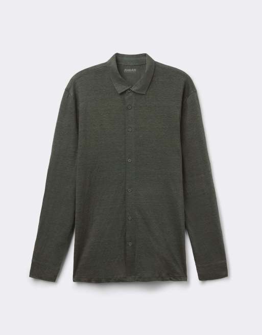 Intimissimi 100% soft linen shirt in dark green, 3 of 5