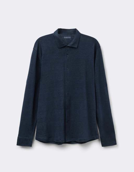 Intimissimi 100% soft linen shirt in ocean blue, 3 of 5