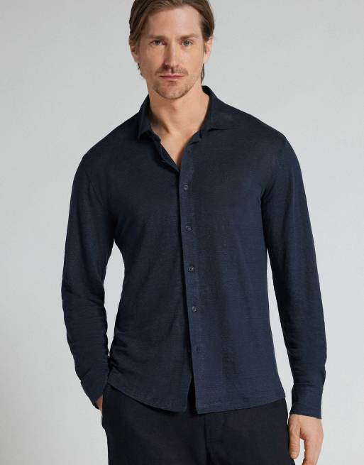 Intimissimi 100% soft linen shirt in ocean blue, 4 of 5