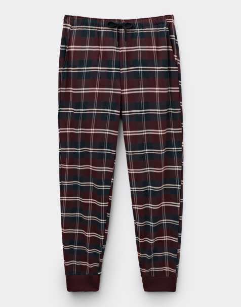 Intimissimi Blue and red tartan long cotton trousers in burgundy red tartan - view 1