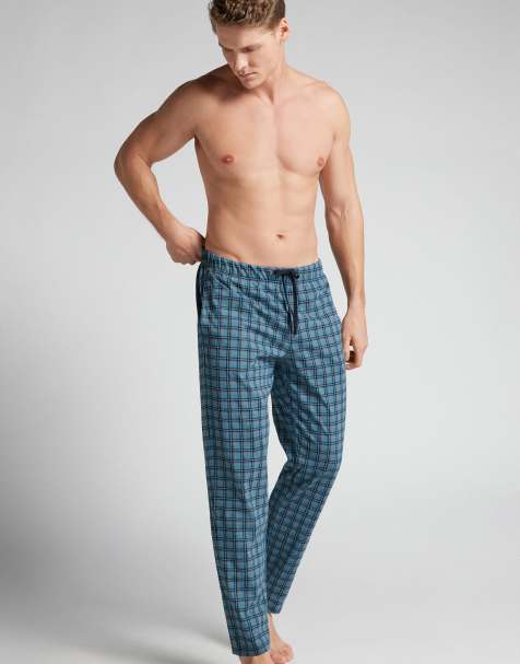 Intimissimi Blue check print cotton trousers in light blue check