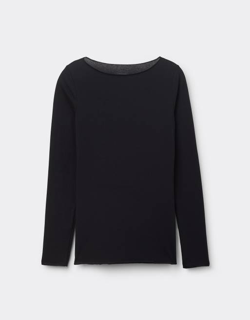 Intimissimi Boat-neck ultralight cotton top in black, 5 of 6