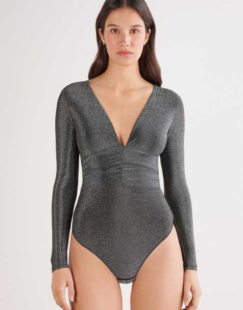 Intimissimi Body long sleeve lamé shimmering passion in black silver lame - view 1
