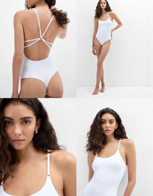 Intimissimi Bodysuit with crossed back straps in milk white, 4 of 5