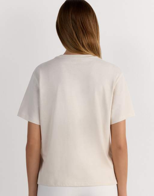 Intimissimi Boxy fit short-sleeved cotton top in dusty white, 2 of 6