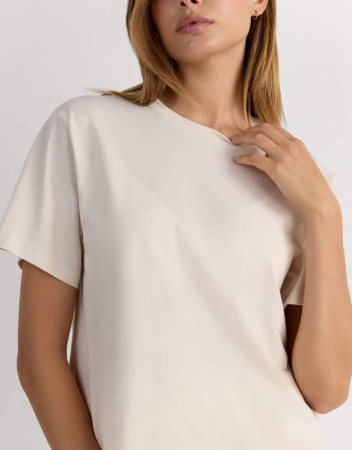 Intimissimi Boxy fit short-sleeved cotton top in dusty white, 3 of 6