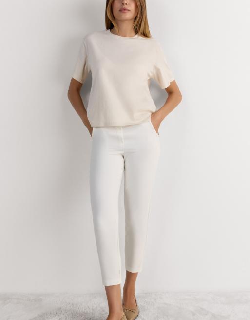 Intimissimi Boxy fit short-sleeved cotton top in dusty white, 4 of 6