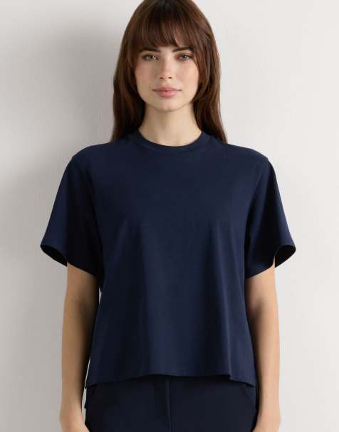 Intimissimi Boxy fit short-sleeved cotton top in rich blue - view 1