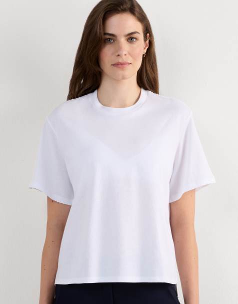 Intimissimi Boxy fit short-sleeved cotton top in white - view 1