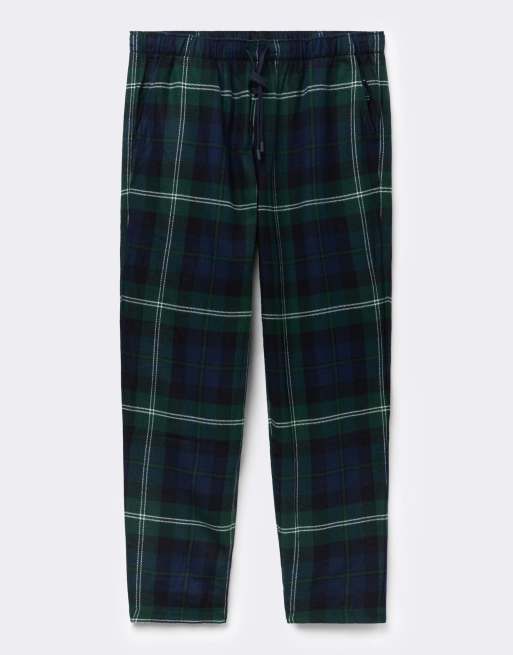 Intimissimi Brushed cotton long blue canvas trousers in dark green tartan, 3 of 5