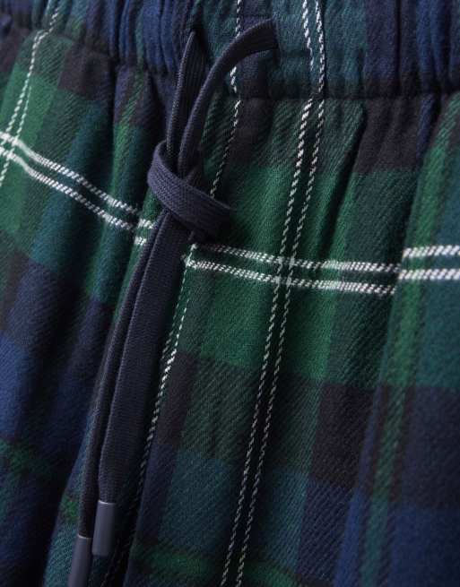 Intimissimi Brushed cotton long blue canvas trousers in dark green tartan, 5 of 5