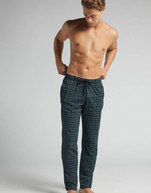 Intimissimi Cotton trousers with check print in check blue and green