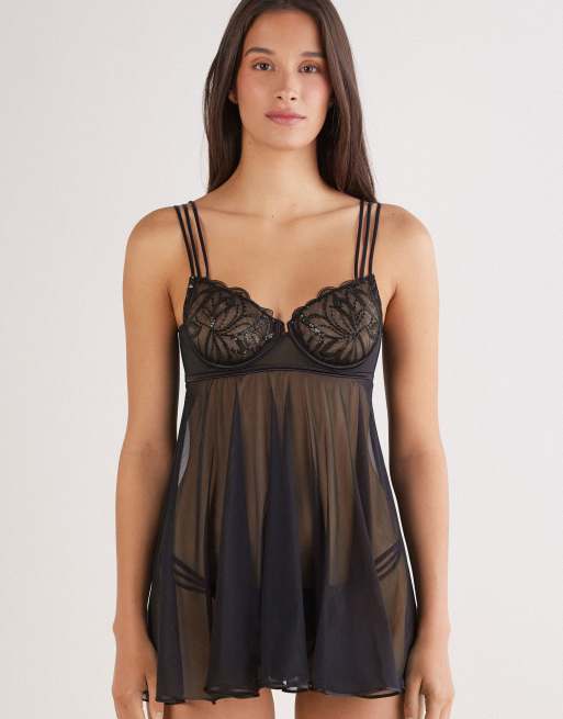 Intimissimi Dark moon girl balconette babydoll in black