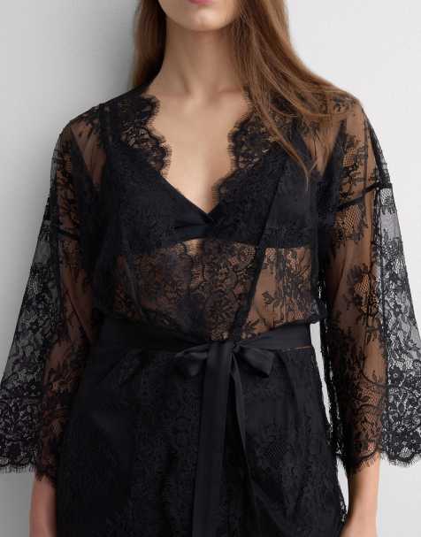 Intimissimi Elegance embodied lace dressing gown in black - view 1