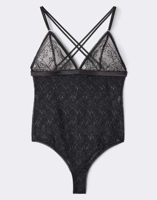 Intimissimi Feel luxurious bodysuit in black/ silver, 3 of 4