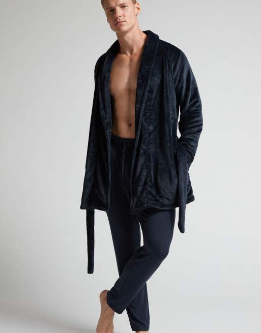 Intimissimi Fleece dressing gown in midnight blue, 4 of 4