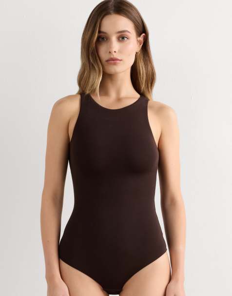 Intimissimi Fresh bamboo bodysuit with wide straps in mocha brown - view 1