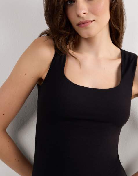 Intimissimi Fresh bamboo vest top with wide straps in black - view 1