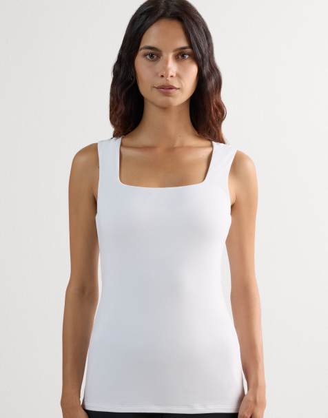 Intimissimi Fresh bamboo vest top with wide straps in milk white - view 1
