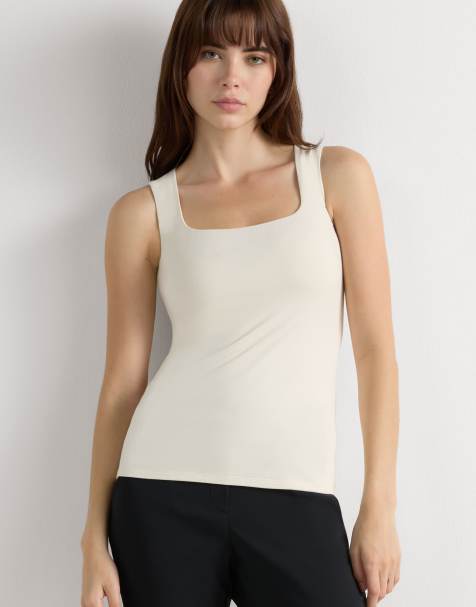 Intimissimi Fresh bamboo vest top with wide straps in vanilla ivory - view 1