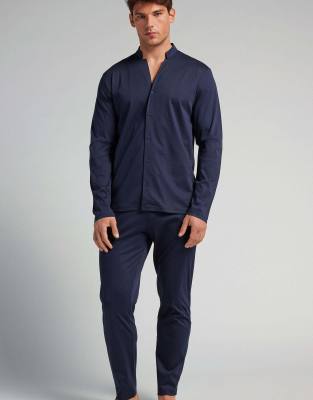 Intimissimi Full-length button-up cotton pyjamas in navy blue | ASOS