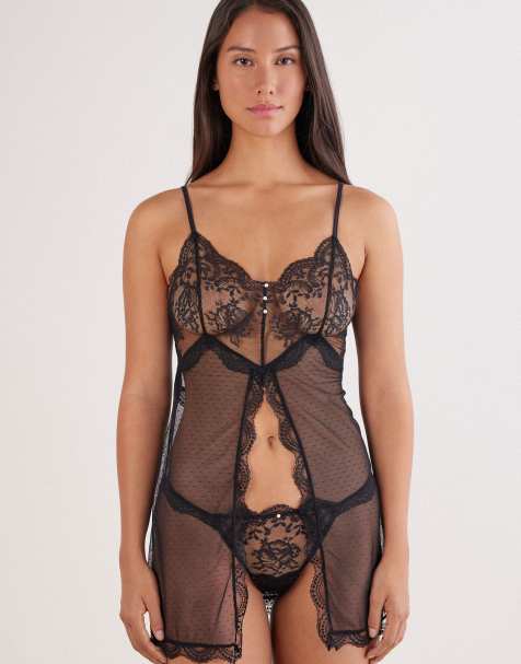 Intimissimi La vie en rose tulle and lace babydoll in black - view 1